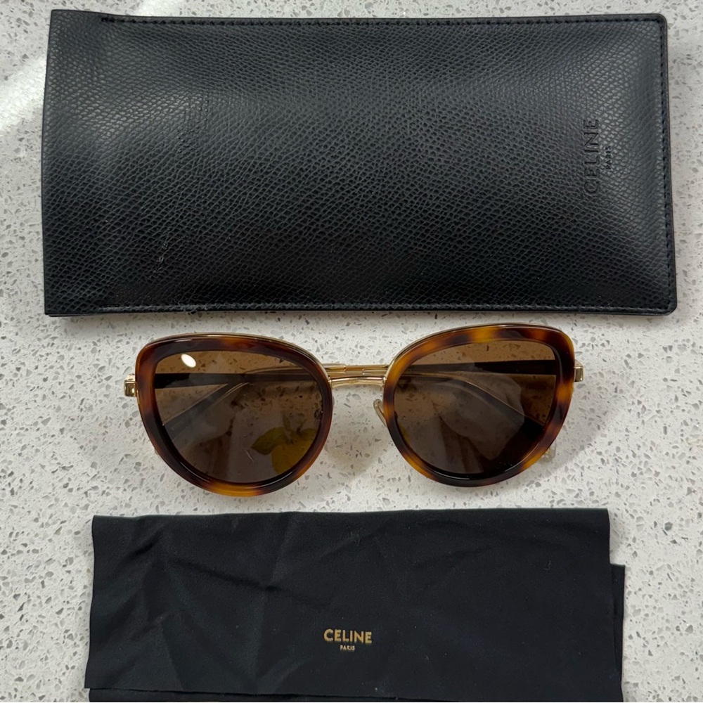 NWOT CELINE CAT EYE SUNGLASSES - CL40203U - HAVANA / GOLD - Picture 4 of 9